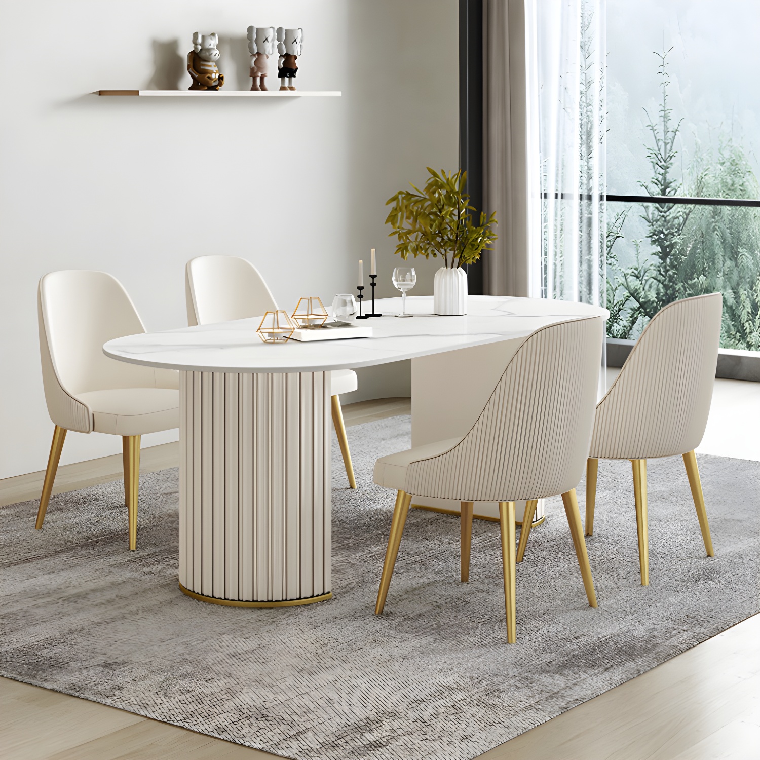 Glam White Sintered Stone Dining Table Set Oval 1/2/5/7 Pieces Dining Set for Home Use - image 10