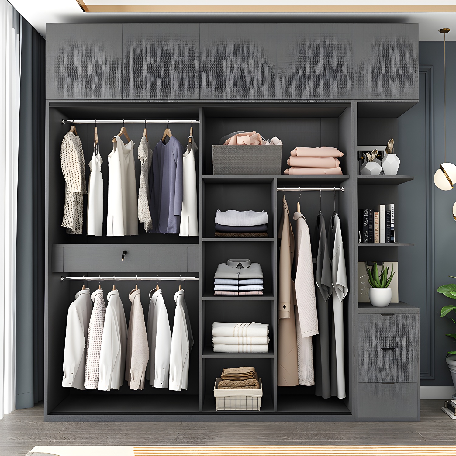 Modern Style Glass Wardrobe Bedroom Wardrobe Closet with 1 Drawer - image 12