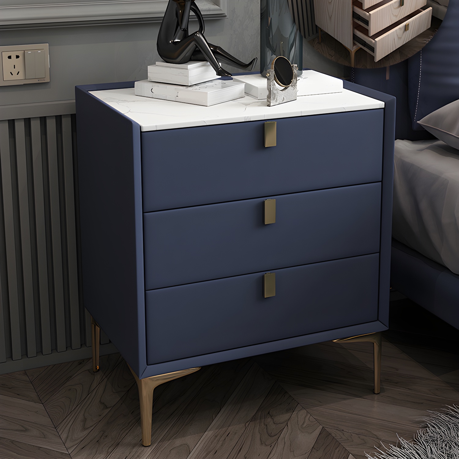 Solid Wood Drawer Storage Night Table 2 Drawer Modern Bed Nightstand - image 16