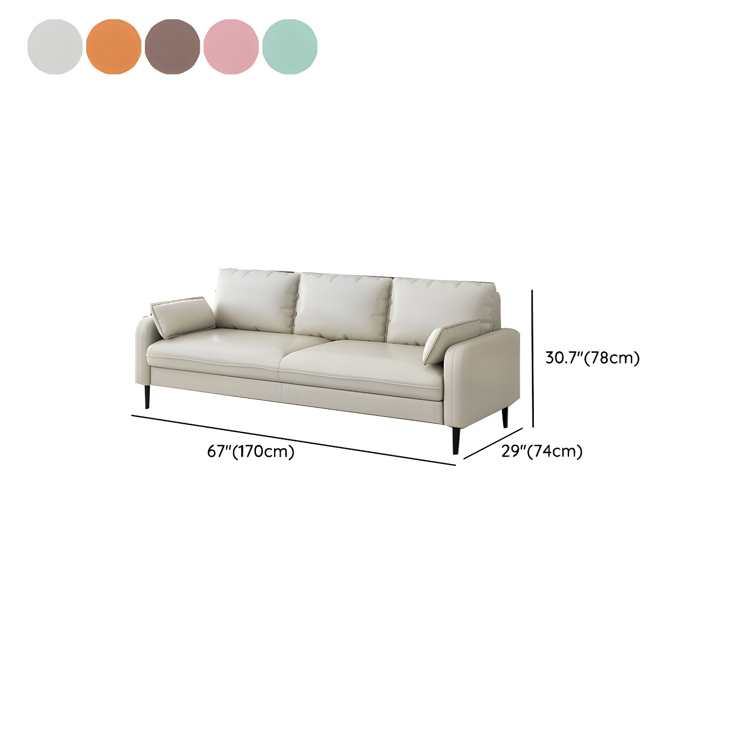 3-Seater Faux Leather Sofa Mid Century Loose Back Square Arm Settee - image 21