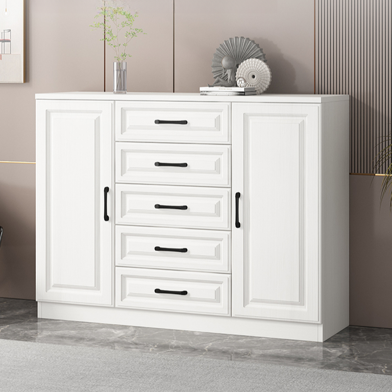 Modern Standalone Timber Utility Cabinet with Storage Drawer and Pull Bars in White