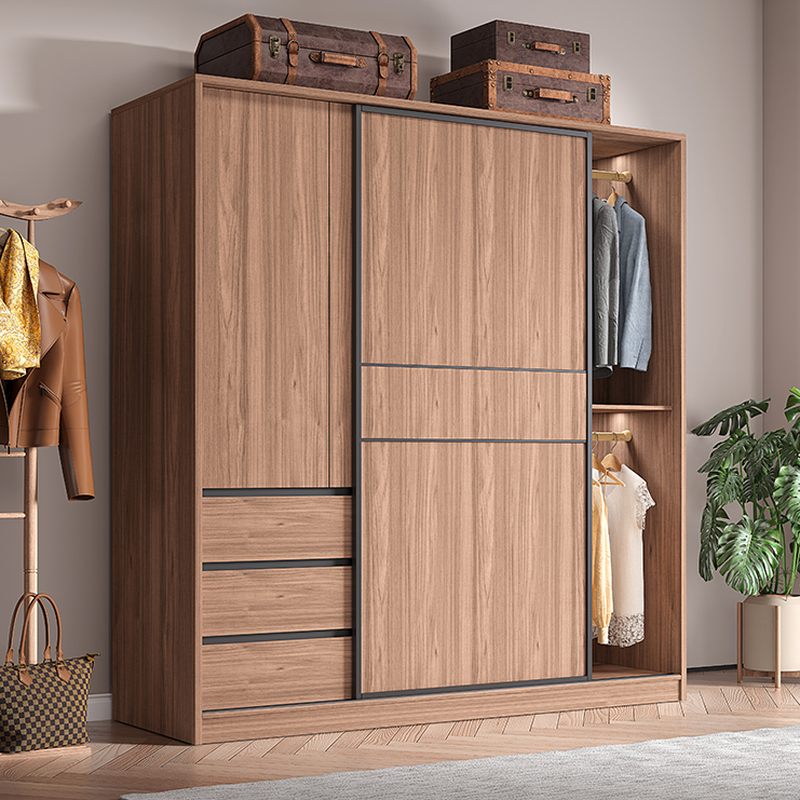 Modern Simple Style Sand Manufactured Wood Self-supporting Wardrobe with Soft Close Drawer, Interior Shelves & Soft Close Door