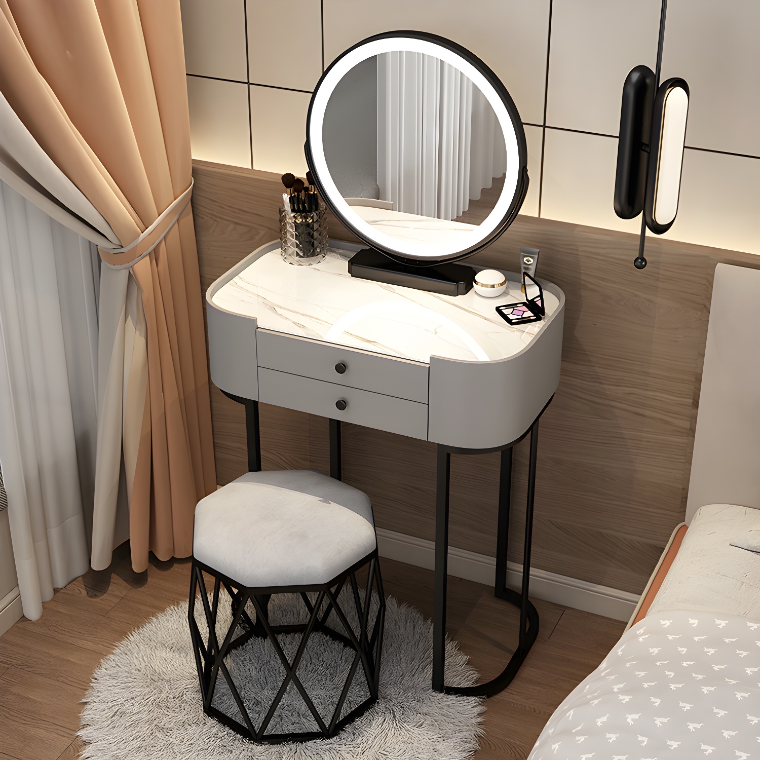 Contemporary Glass Vanity Dressing Table Bedroom Makeup Vanity Desk with Drawer
