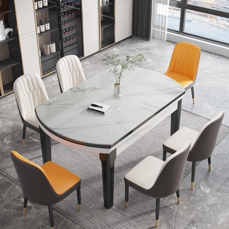 Stone Top Extendable Dining Set with Wood Legs Chairs for Home - image 9