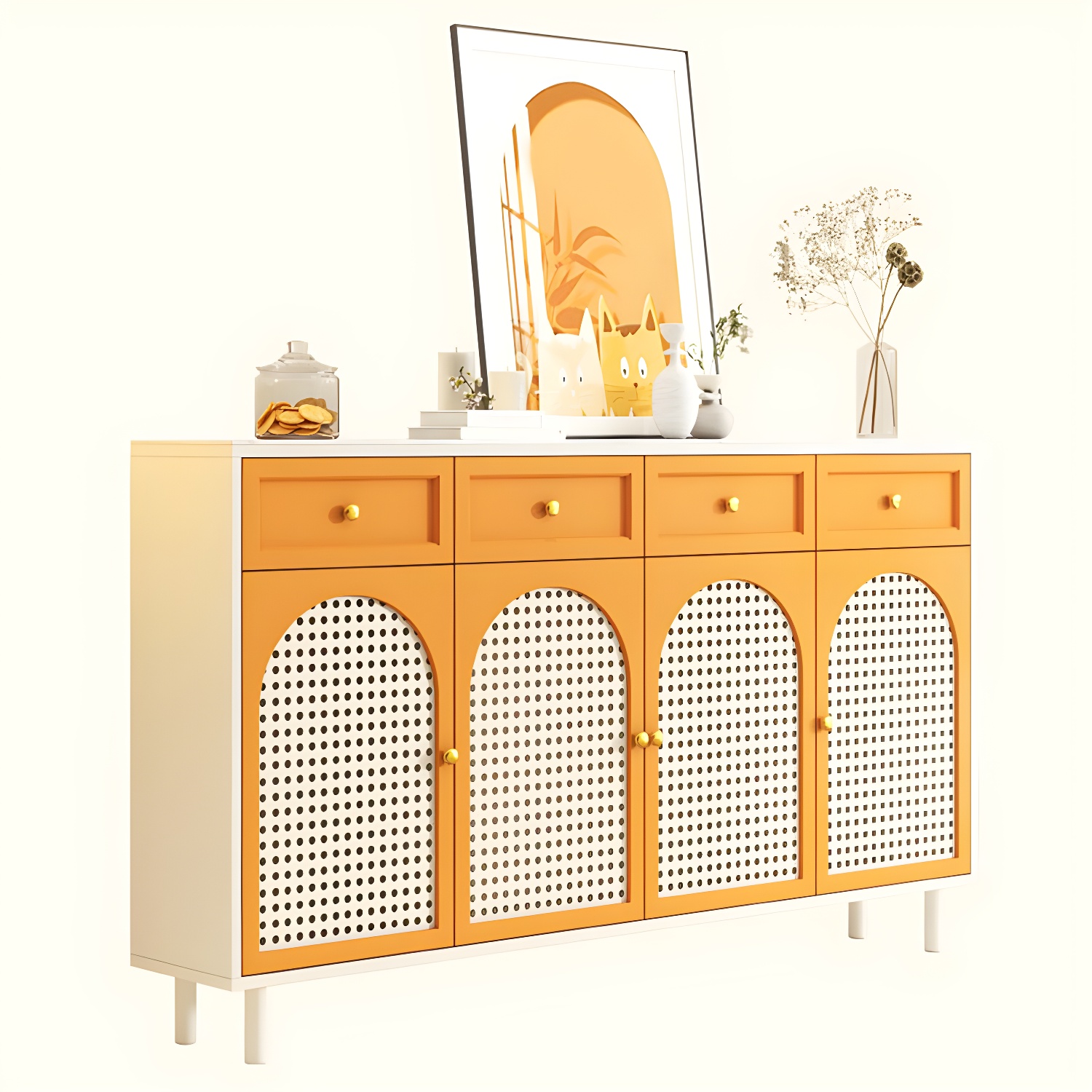 Scandinavian Wood Buffet with Countertop, Drawers, and Cabinets - image 14