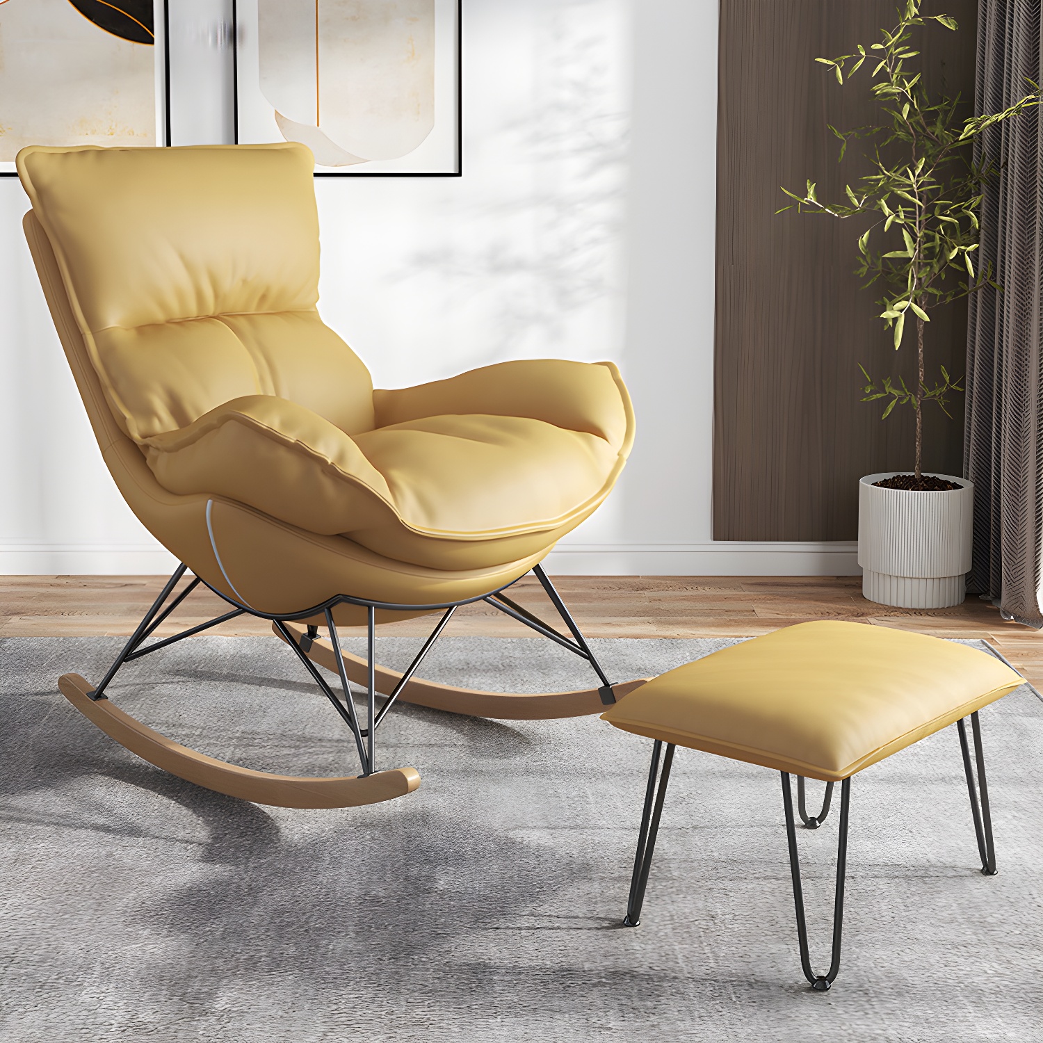Contemporary Rocking Chair Faux Leather Waterproof Glider Chair with Removable Cushions - image 9
