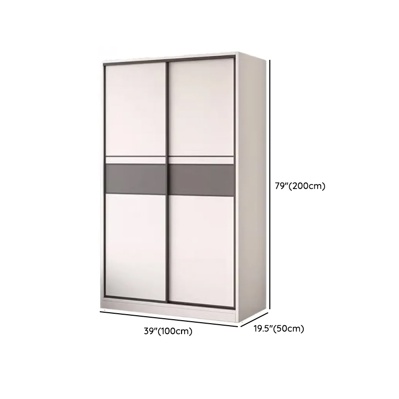 White Minimalist Manufactured Wood Wardrobe Closet with Interior Shelves and Clothing Rod - image 13
