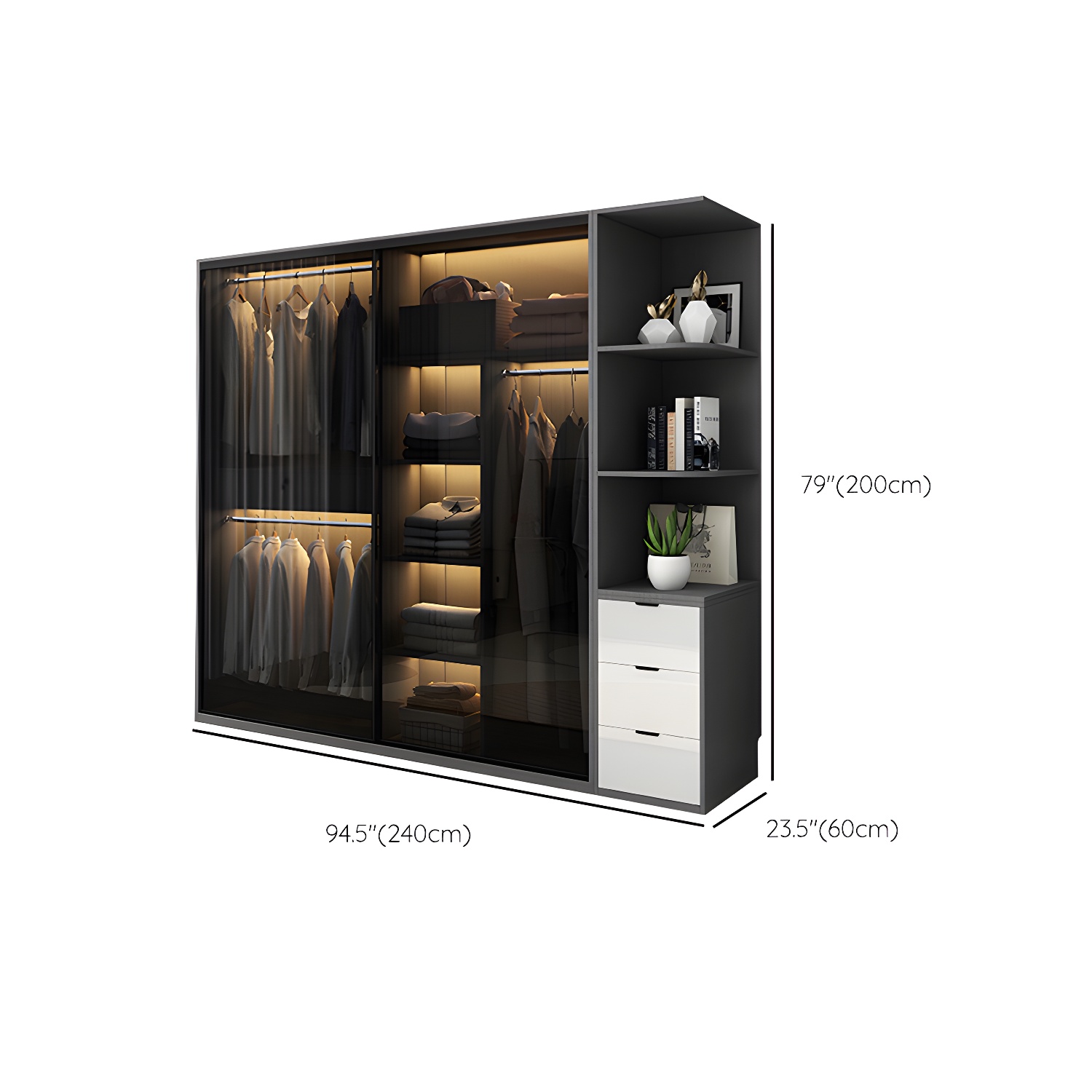 Glass and Wood Wardrobe Armoire Contemporary Wardrobe Cabinet - image 23