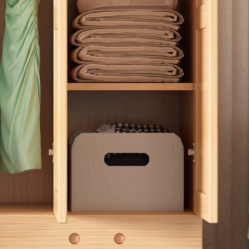 Natural Finish Modish Pine Wood Wardrobe Closet with Soft Close Drawer, Soft Close Door, Interior Shelves, and Clothing Rod - image 5