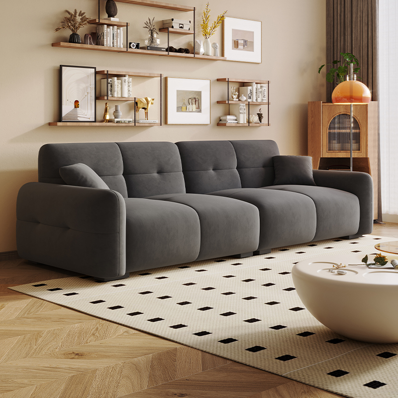 Modish Solid Color Stain Resistant Standard Sofa in Grey/Rose/Emerald Green with 4-seater/5 Person/6-Seater and 2 Pillows