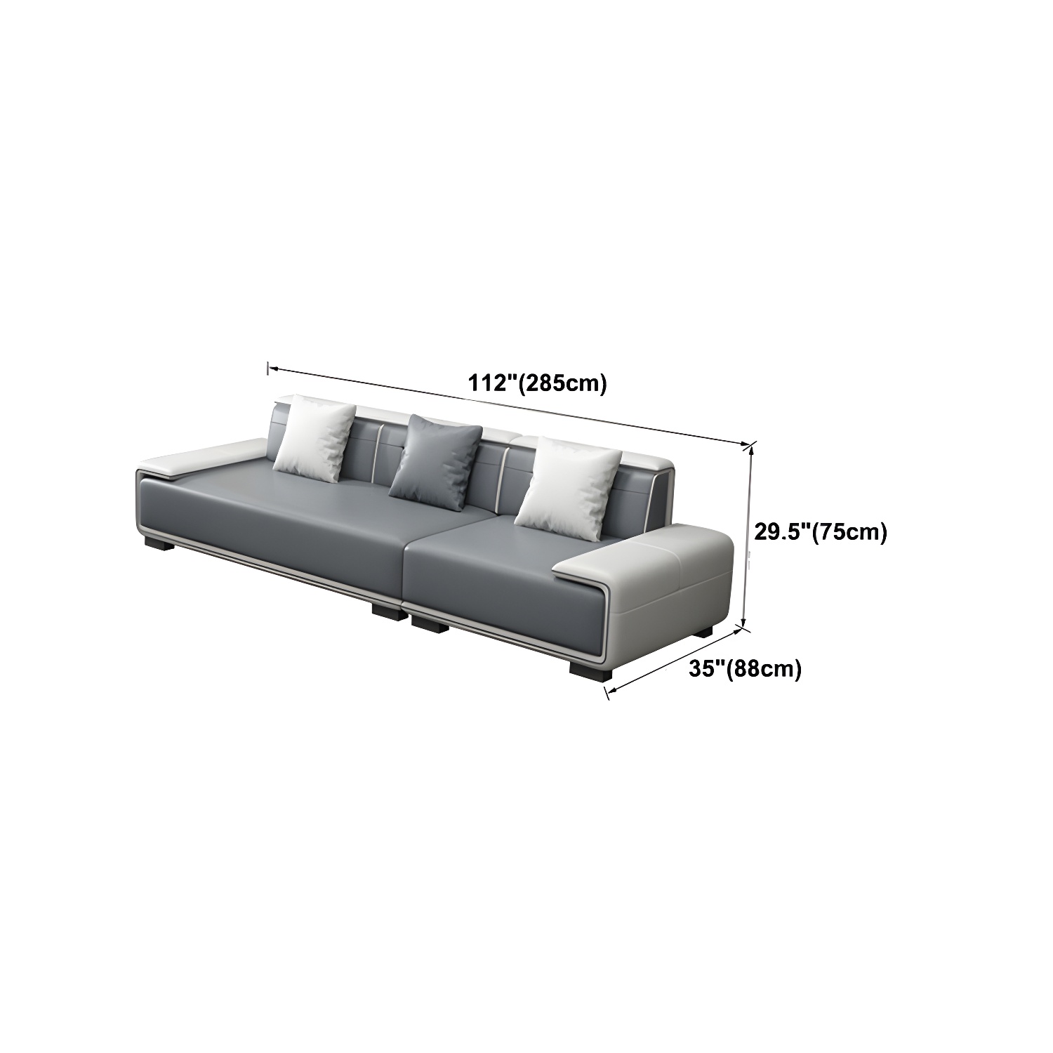 Faux Leather Sofa & Chaise with Pillows Modern U Sofa in Gray - 29.53" H - image 23