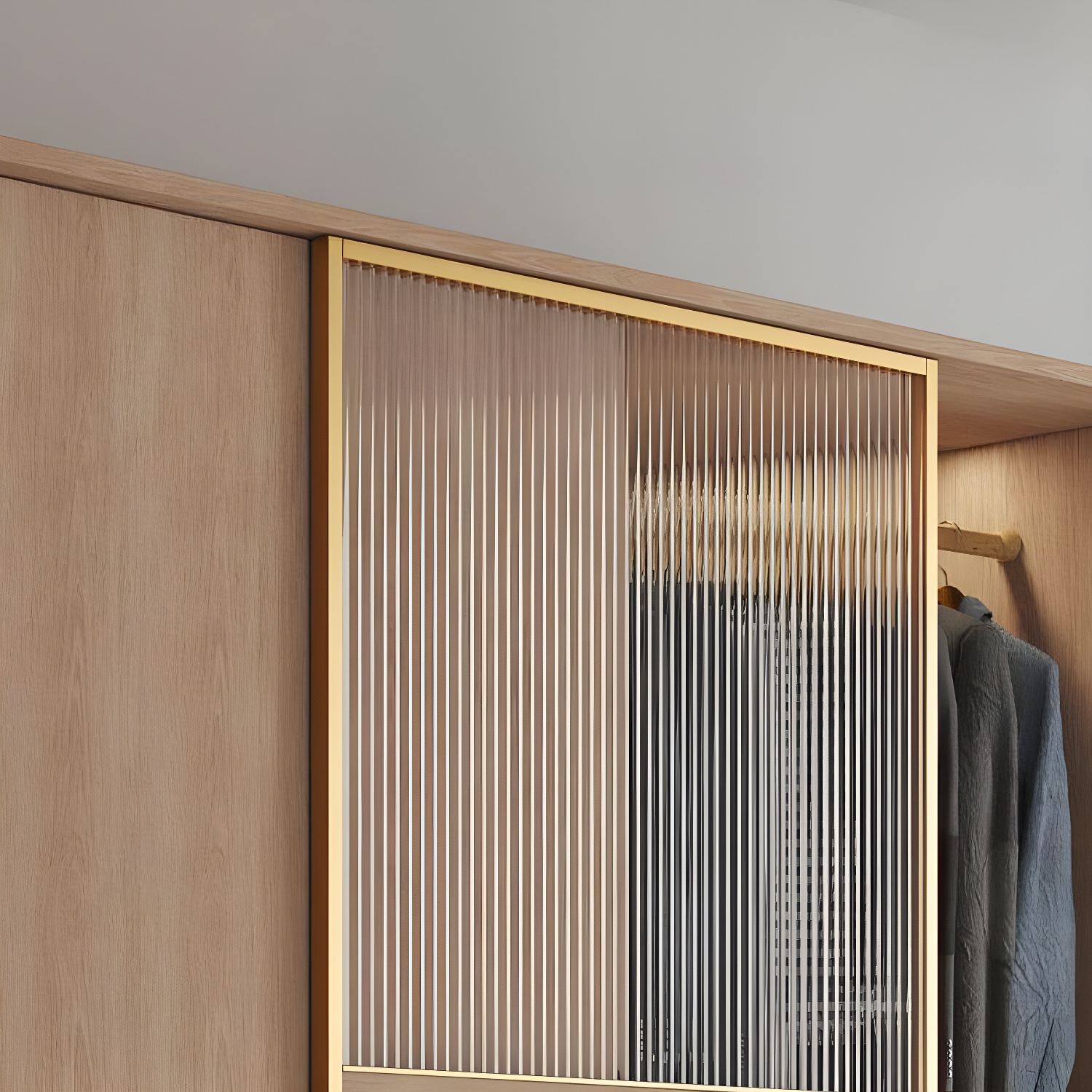 Contemporary Brown Wood Panels Armoire with Shelves and Glass Door for Bedroom - image 6