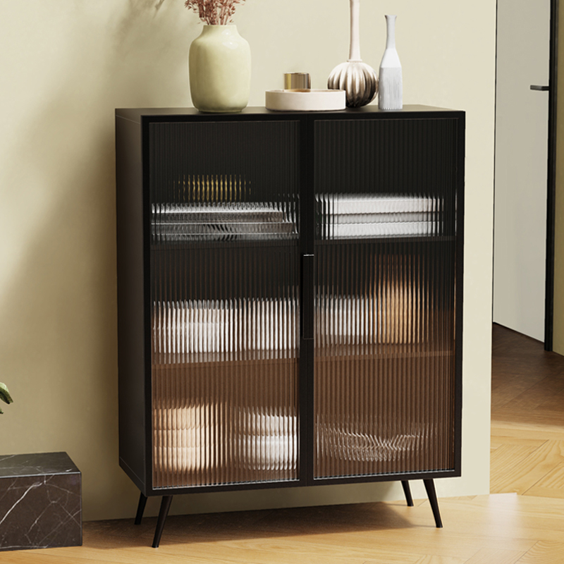 Contemporary Metal Floor-mounted Sideboard with Vertical Glass Doors