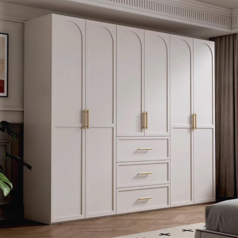 Chalk Minimalist Laminate Cabinet Armoire with 3-Drawer, Interior Shelves, and Clothing Rod