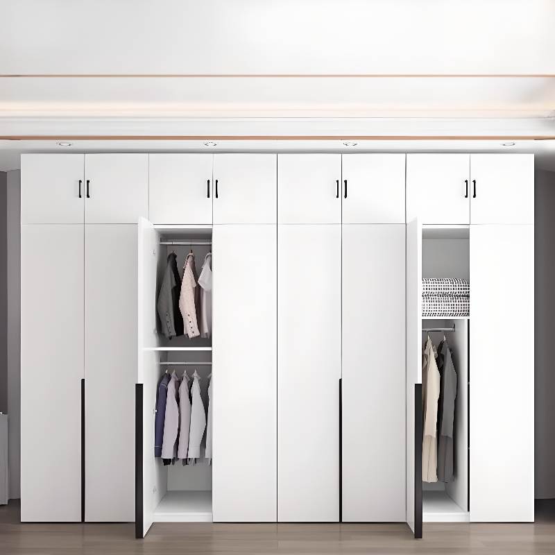 White Modish Composite Wood Wardrobe Armoire with Soft Close Door, Interior Shelves, and Hanging Rod