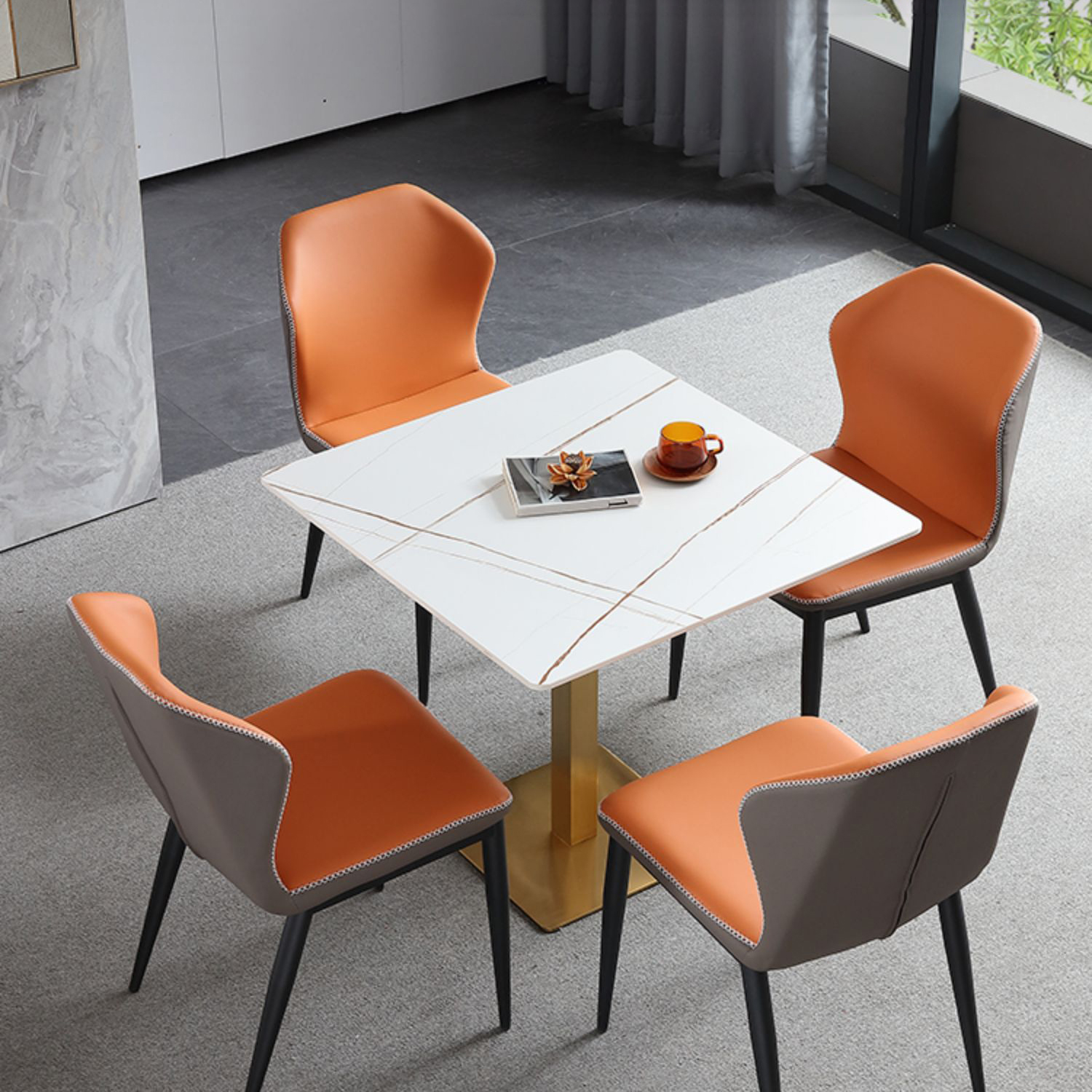 Industrial Square Dinner Table Sintered Stone Table with Metal Base for Home - image 13