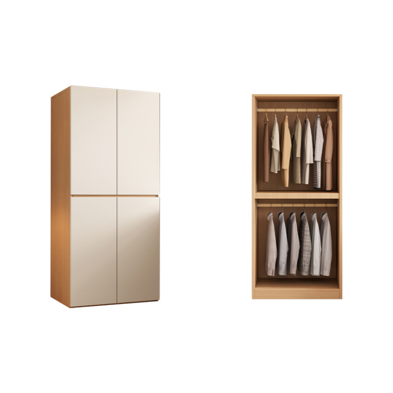 Wood Grain Minimalist Manufactured Wood Wardrobe Closet with Soft Close Drawer, Soft Close Door, Interior Shelves, and Clothing Rod