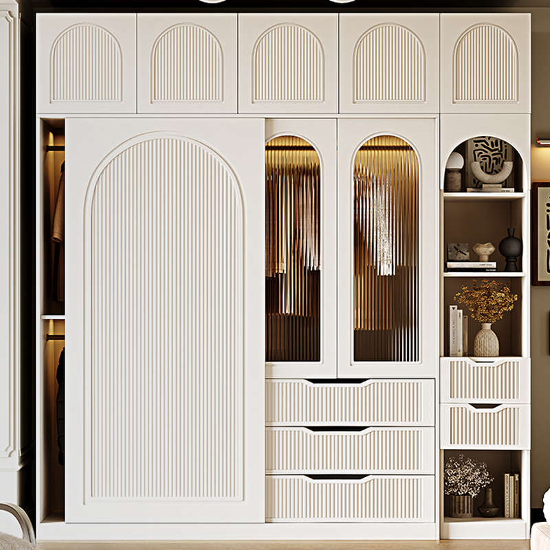 Chalk Composite Wood Cabinet Armoire with Soft Close Drawer, Specular Mirror, Soft Close Door, Interior Shelves, and Clothing Rod - image 3