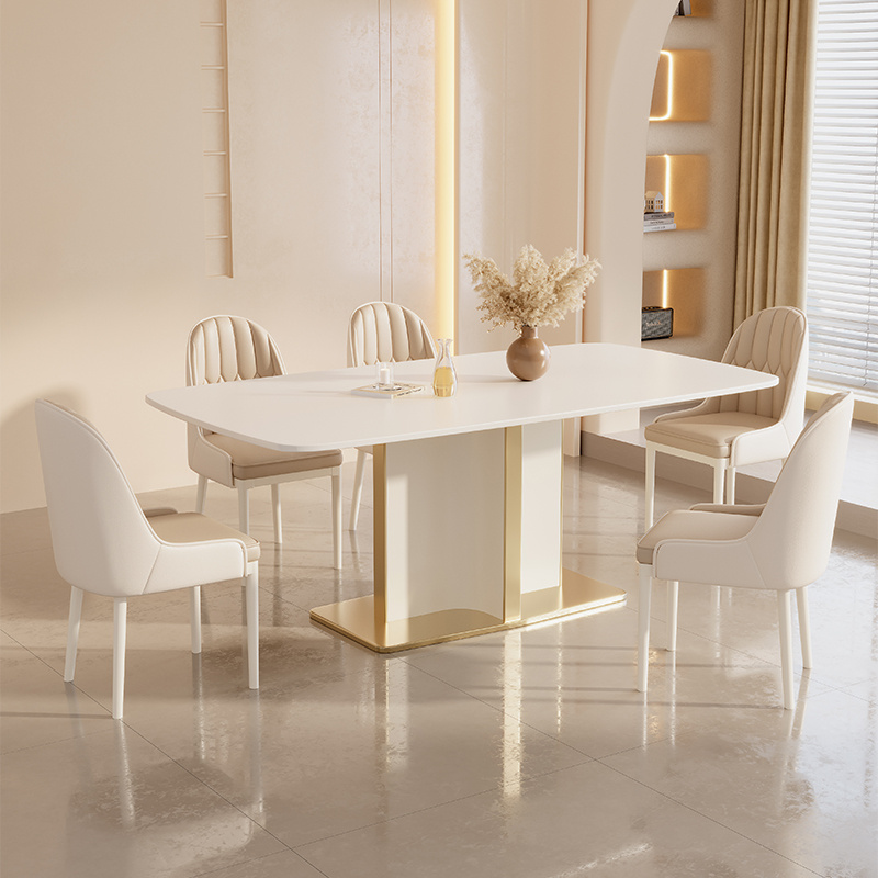 Retro 7-piece/5 Pieces/1 Piece Rectangle Stone Dining Table Set with/without Chair