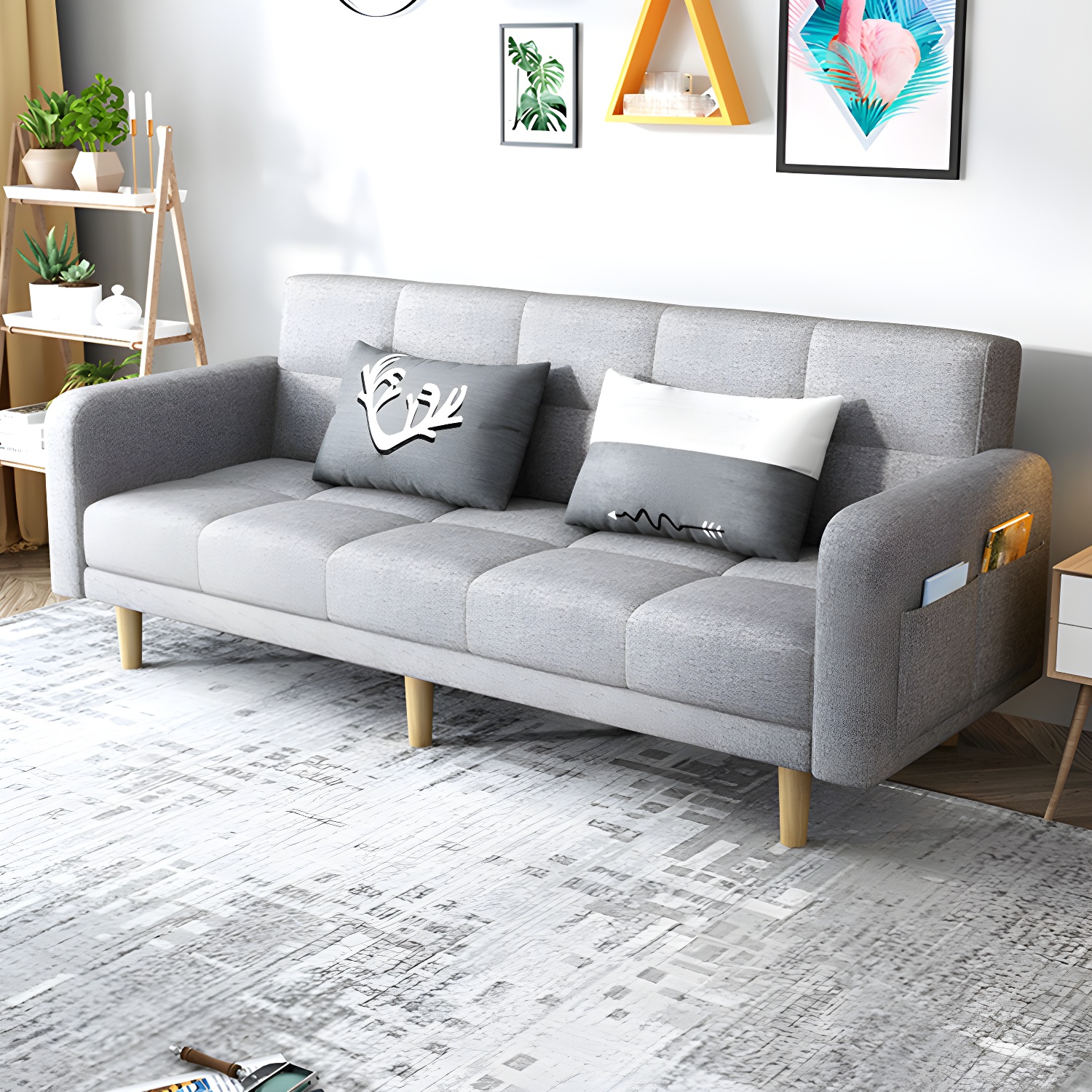 Modern Linen Tufted Sofa Bed 31"H Convertible Sofa with Square Arm - image 4