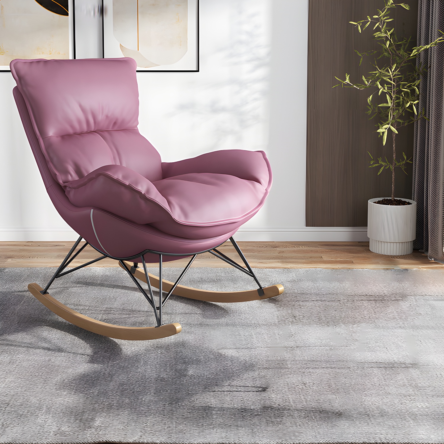 Contemporary Rocking Chair Faux Leather Waterproof Glider Chair with Removable Cushions - image 11