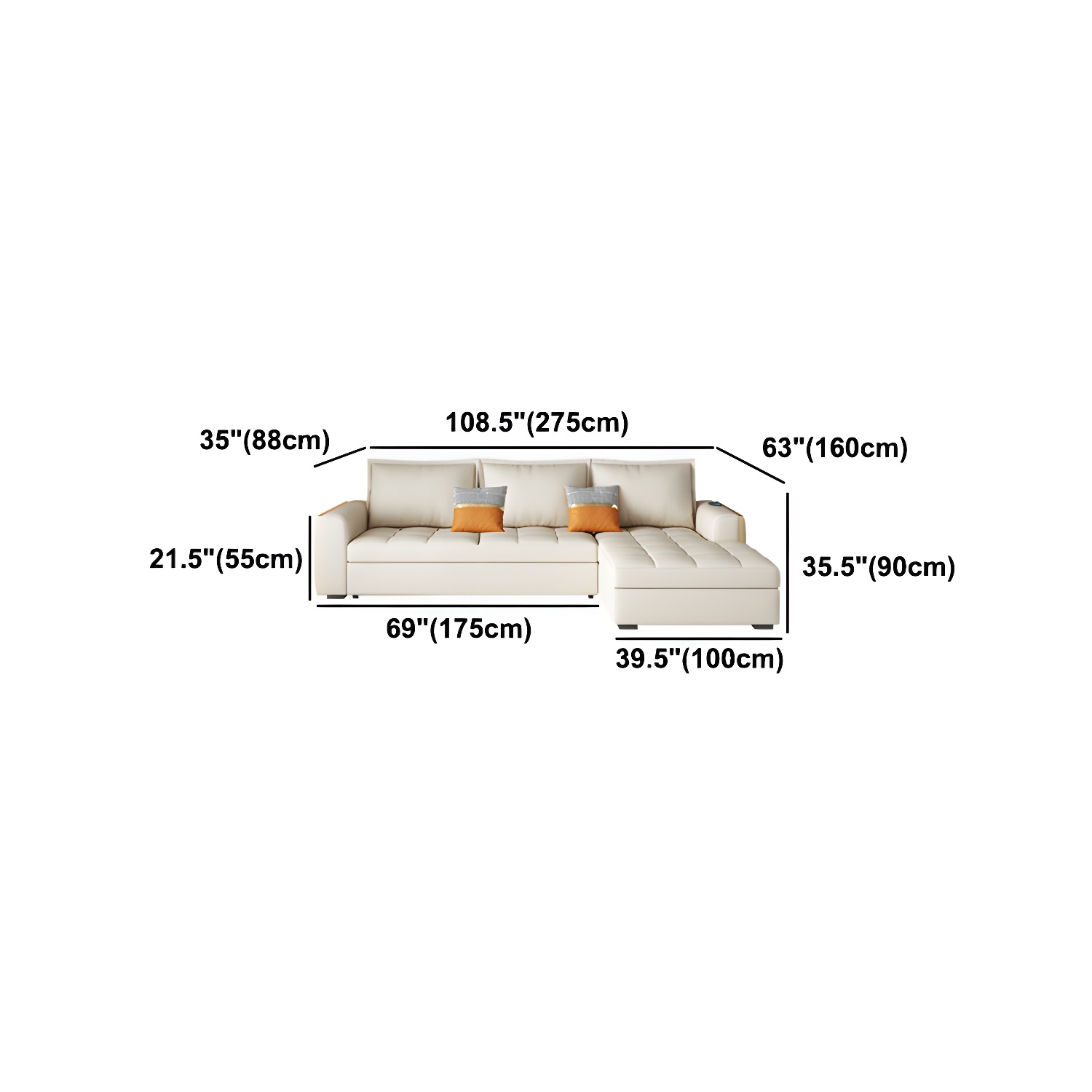 White Modern Sofa Bed with Storage USB Charging Convertible Sectional - image 13