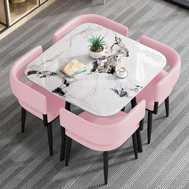 Circular Dining Table Set with a Slate Tabletop in White/Gray/Coal, Back and Cushion Chair for Dining Table for 4 in a Simple Style - image 11