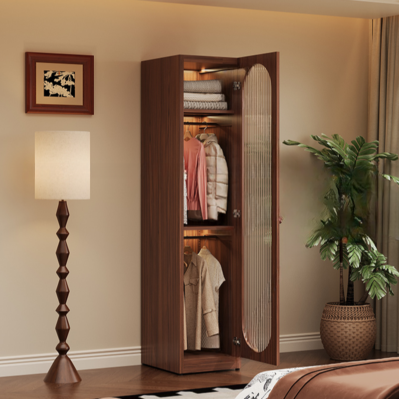 Sepia Modish Wooden Armoire Cabinet with Adaptable Shelf, Soft Close Door, and Clothing Rod