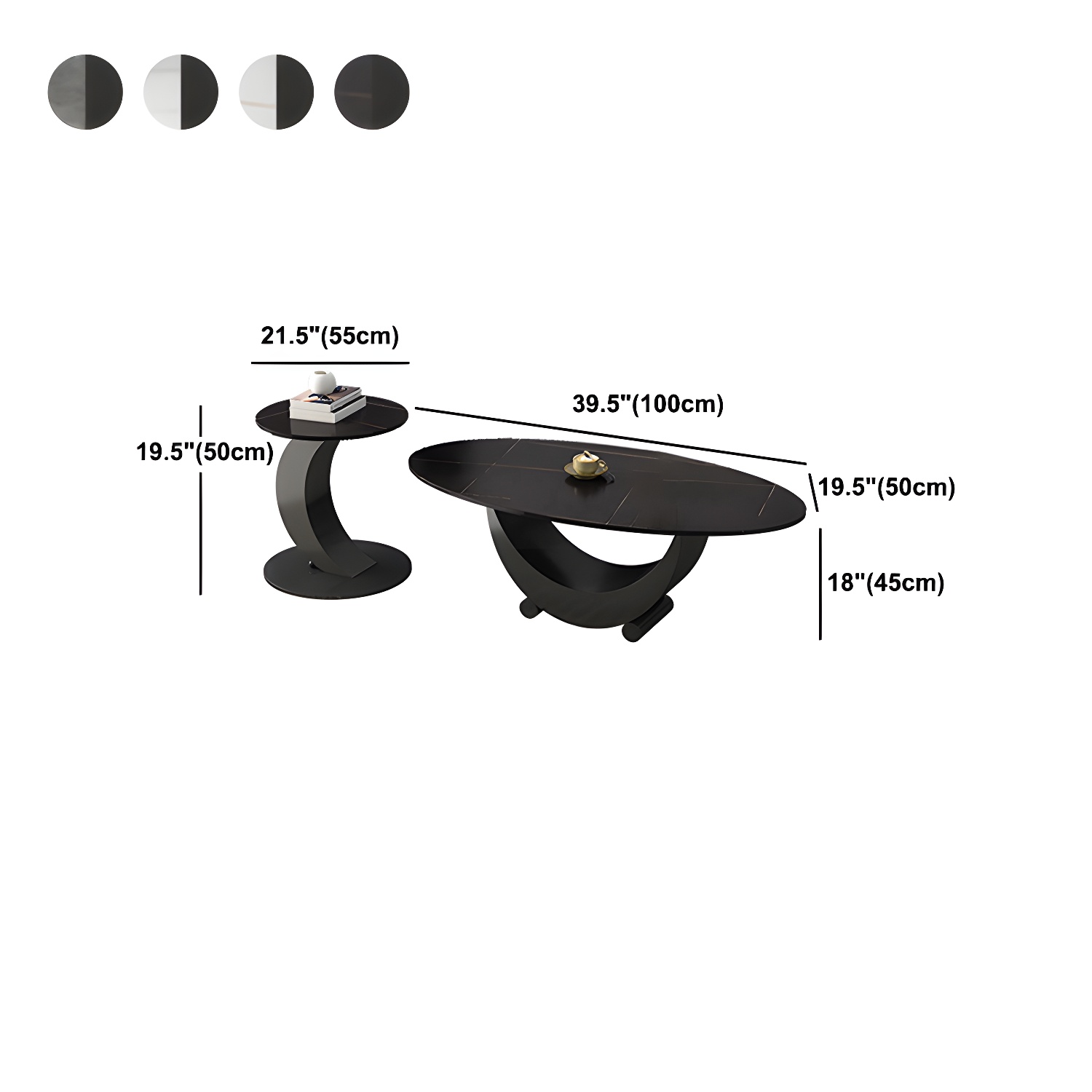 2 Piece Nesting Tables Oval Minimalist Modern Coffee Table Set - image 15