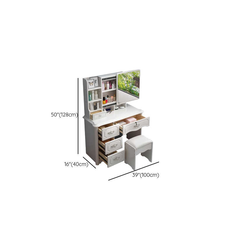 Simple Reclaimed Wood Vanity Set with White Chair, Drawers, and Push-Pull Mirror - image 10