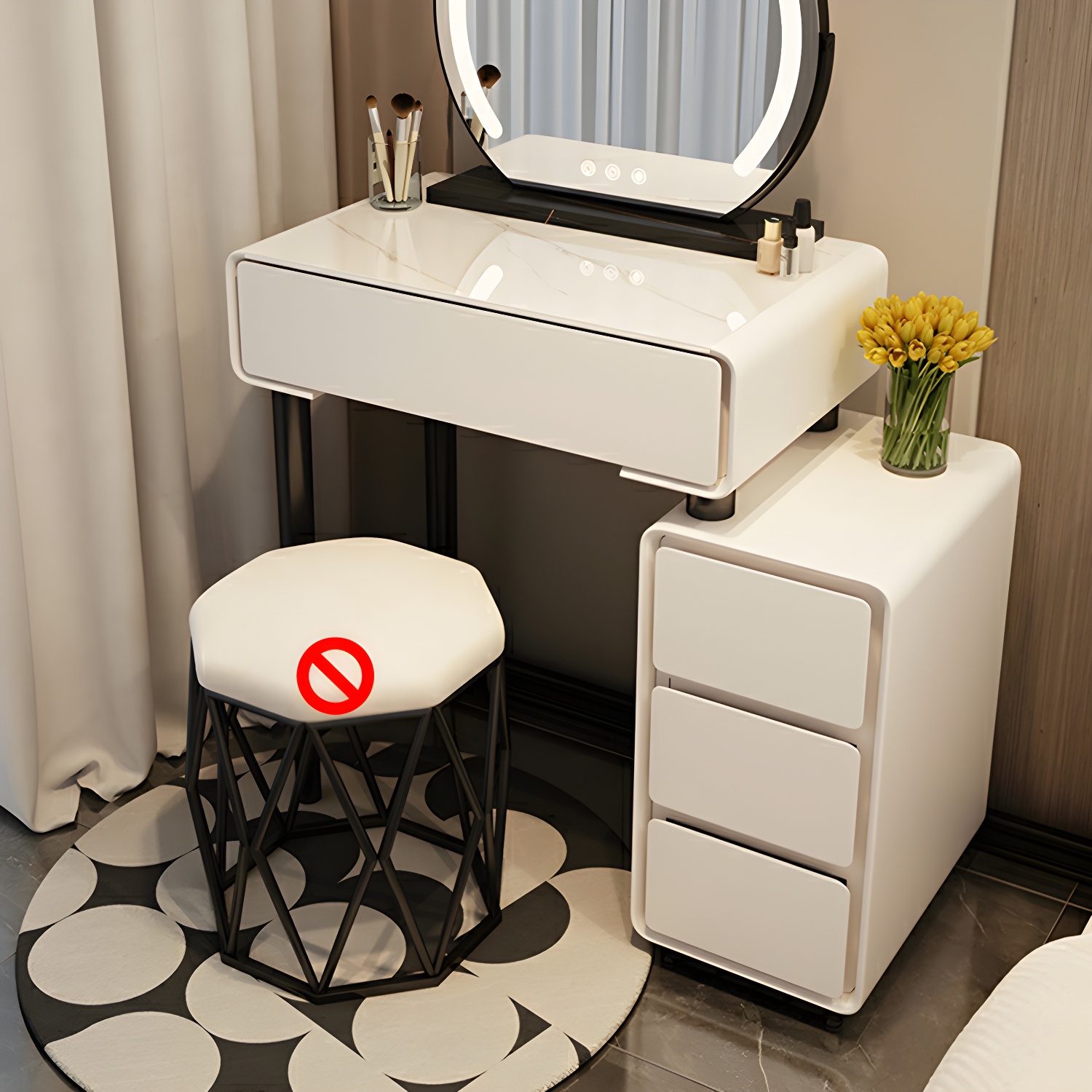 Solid Wood Stylish Makeup Vanity Set with Drawers in Modern Style - image 12