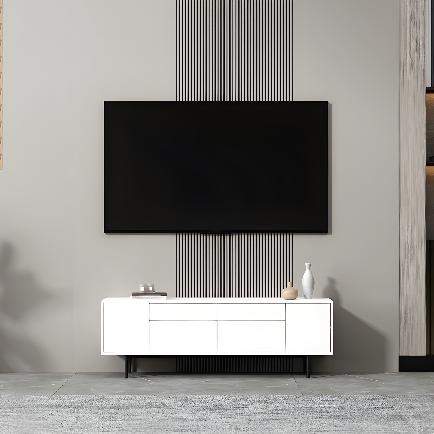 Industrial Enclosed Storage TV Stand Wooden Rectangle TV Cabinet with Splayed Legs - image 3