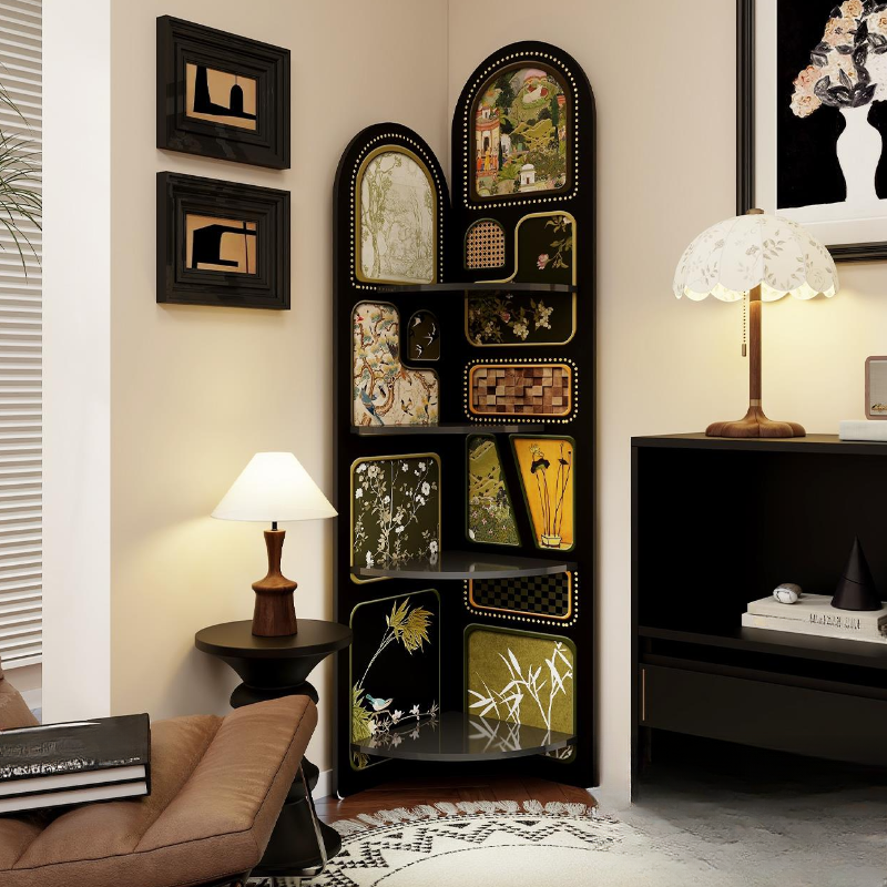 Modern Simple Style Nook Decorative Cabinet with 4 Exterior Shelves, Laminate Countertop in Midnight Black - image 6