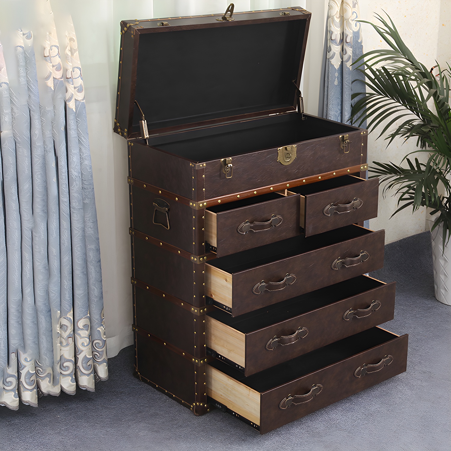 Rustic Leather Chest Vertical Chest with Drawers for Bedroom - image 24