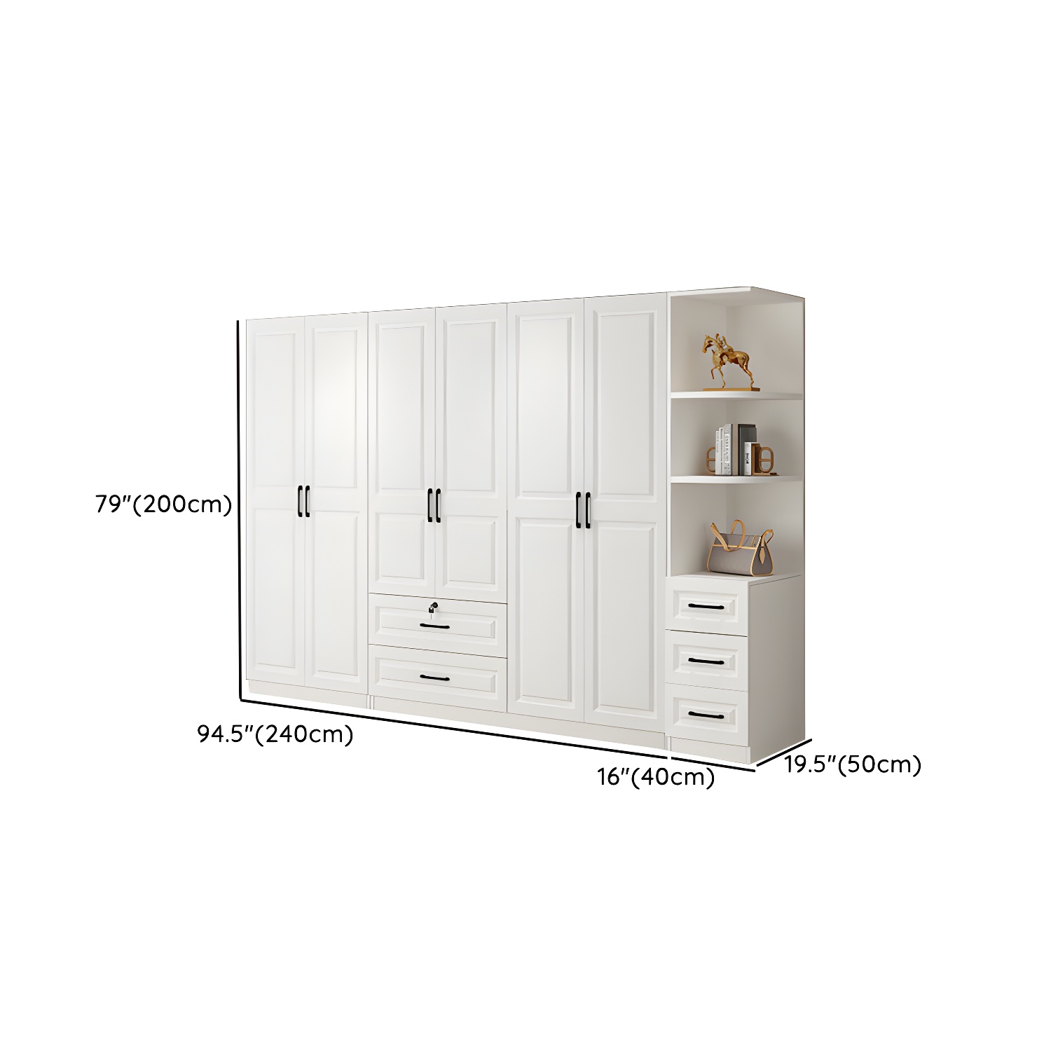 White Wood Wardrobe Armoire with Drawers, Shelves, and Clothing Rod - image 29