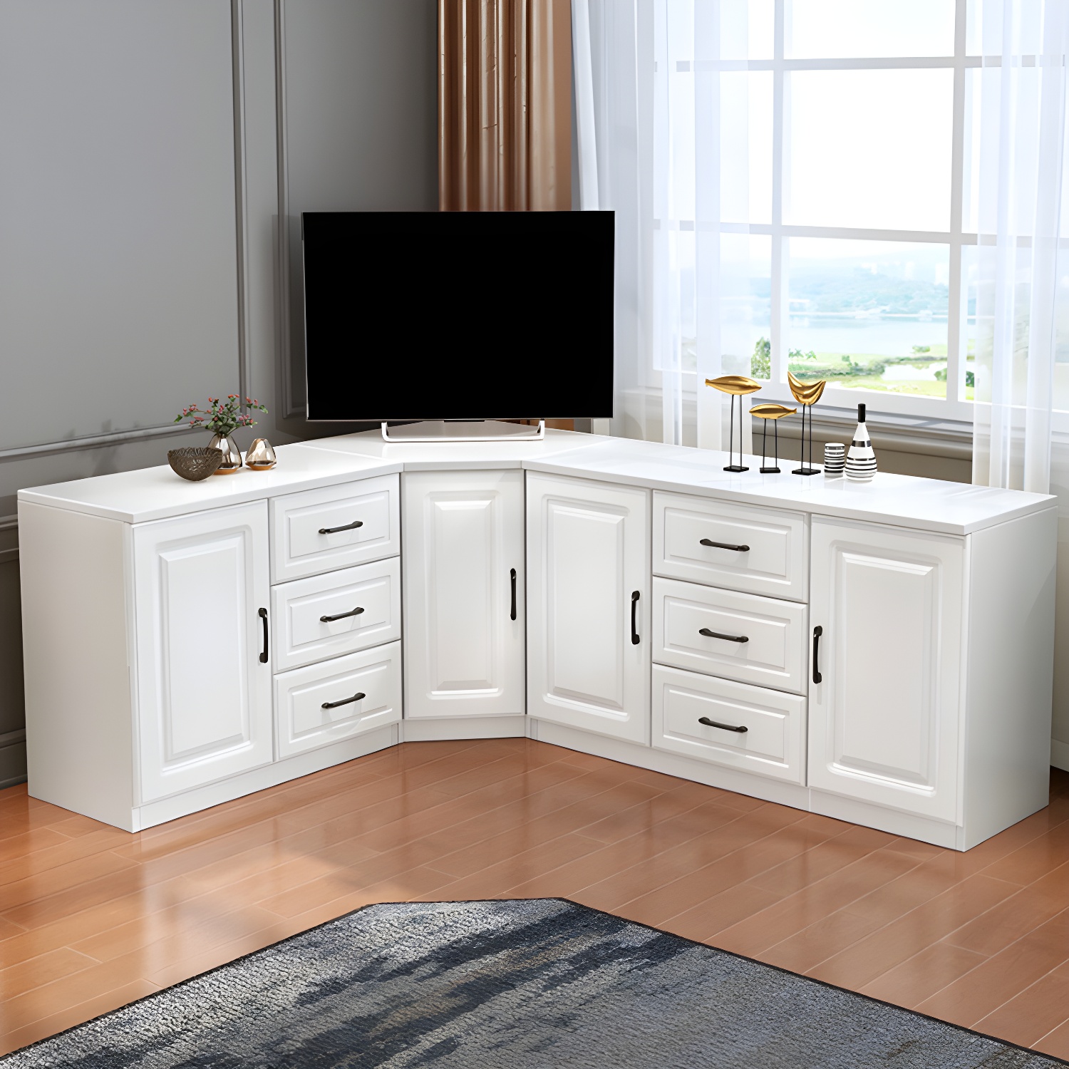 Modern Solid Wood Corner TV Stand Console with 6 - Drawer - 27.56" - image 2