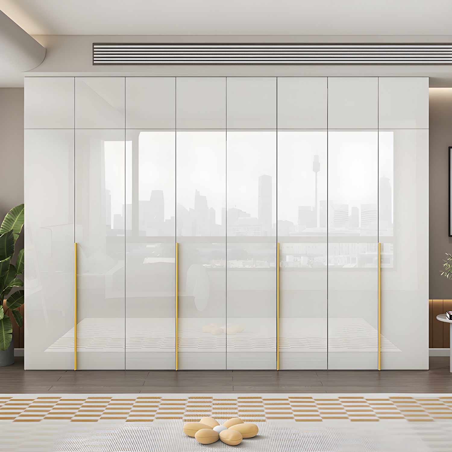 White Modern Style Wardrobe Cabinet Engineered Wood with Garment Rod - image 4