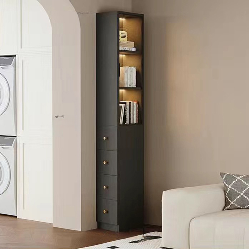 Detached Reclaimed Wood Utility Cabinet with Soft Close Drawer & Locker, Drawer Bars & Glass-panel Door