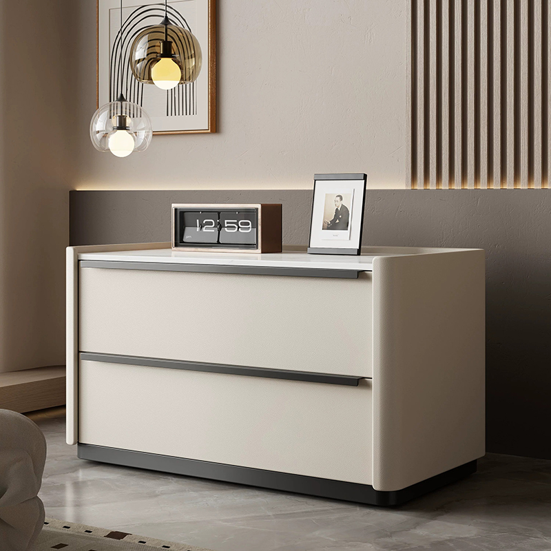 Modern Faux Leather Drawer Storage Nightstand in Stone Finish - image 17