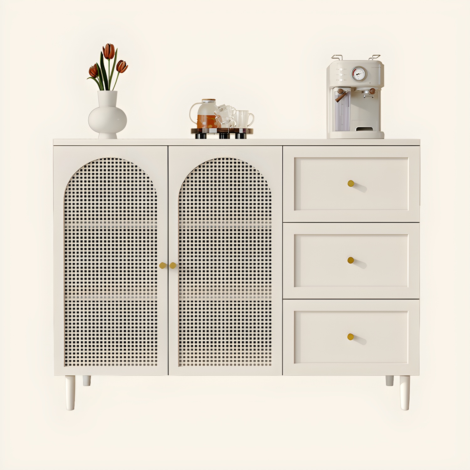 White Modern Sideboard Credenza with Cabinets and Reserve Installation Holes, Full Assembly Required - image 5