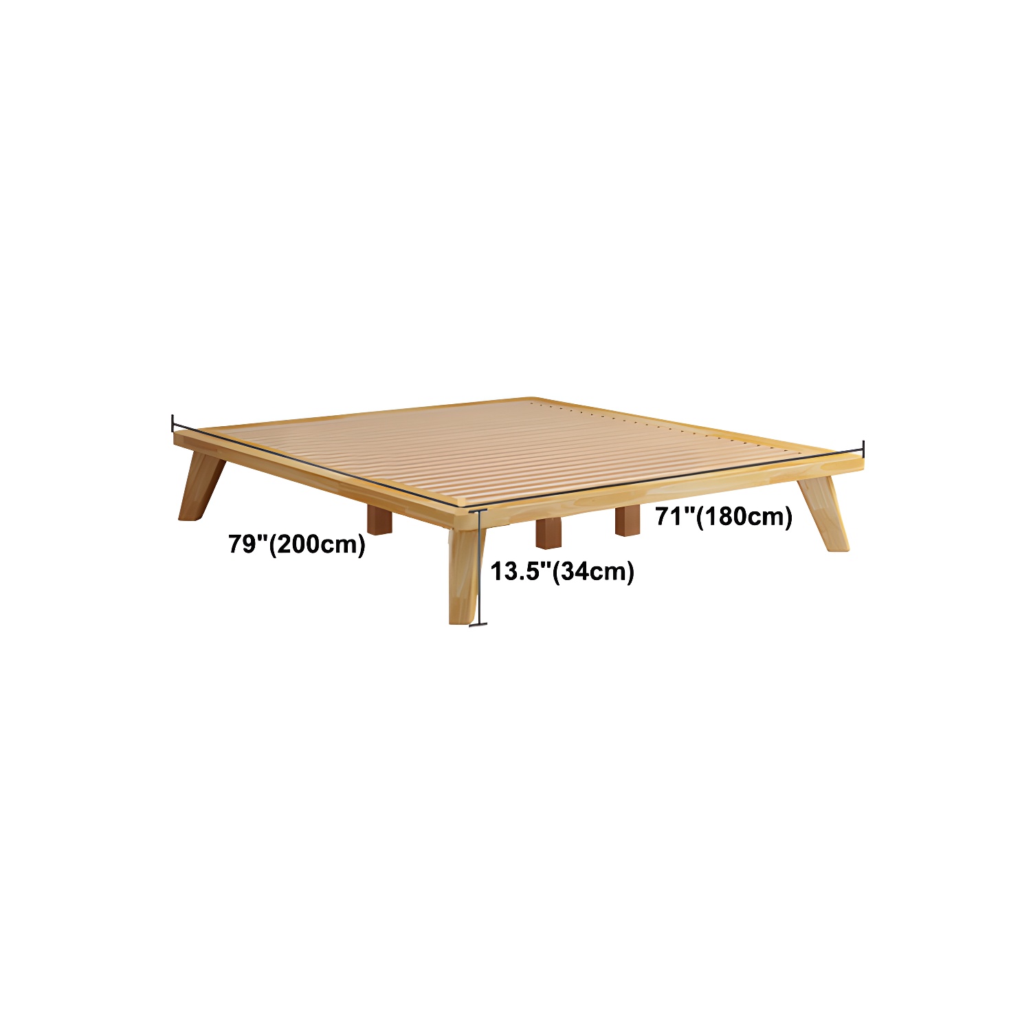 Scandinavian Solid Wood Platform Bed 13.39" High Natural Bed Frame Set - image 15