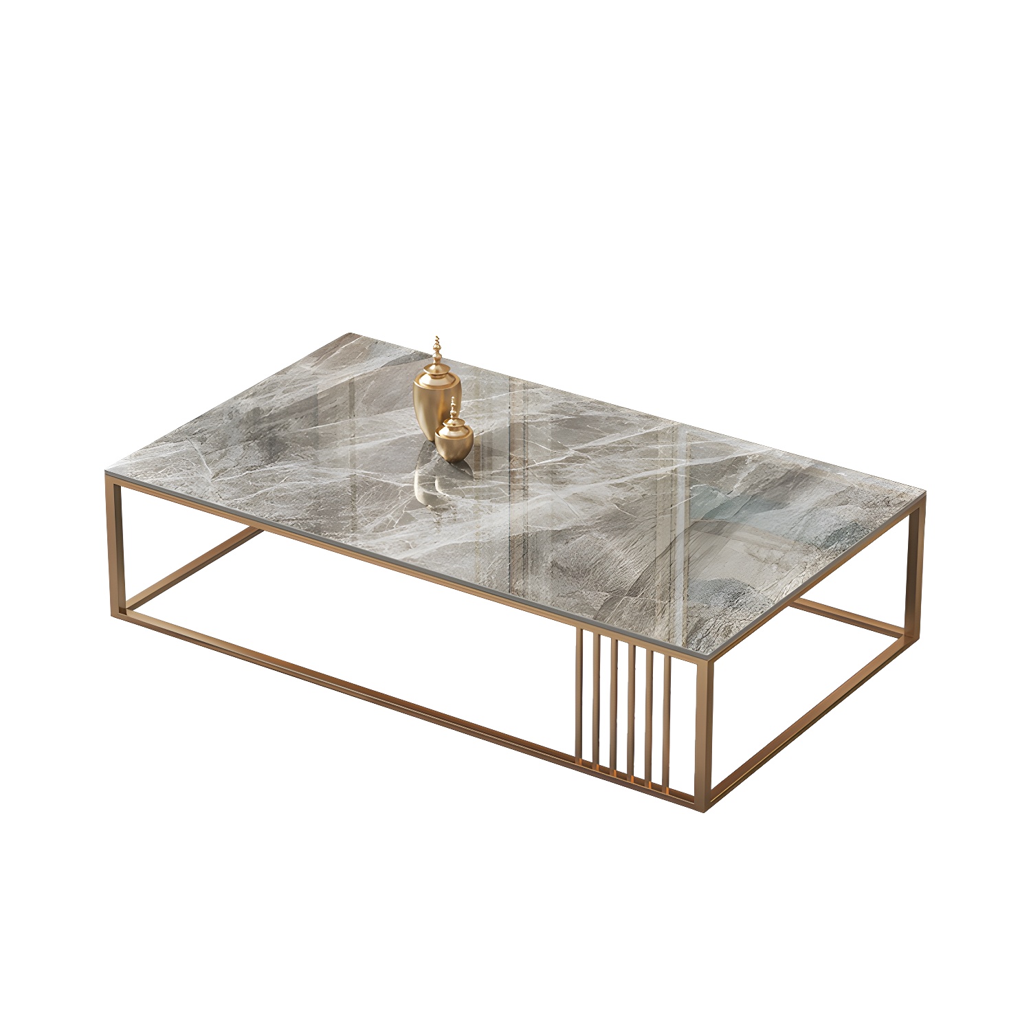 Glam Style Gold Iron Frame Coffee Table Gray Slate Table Top Coffee - image 5