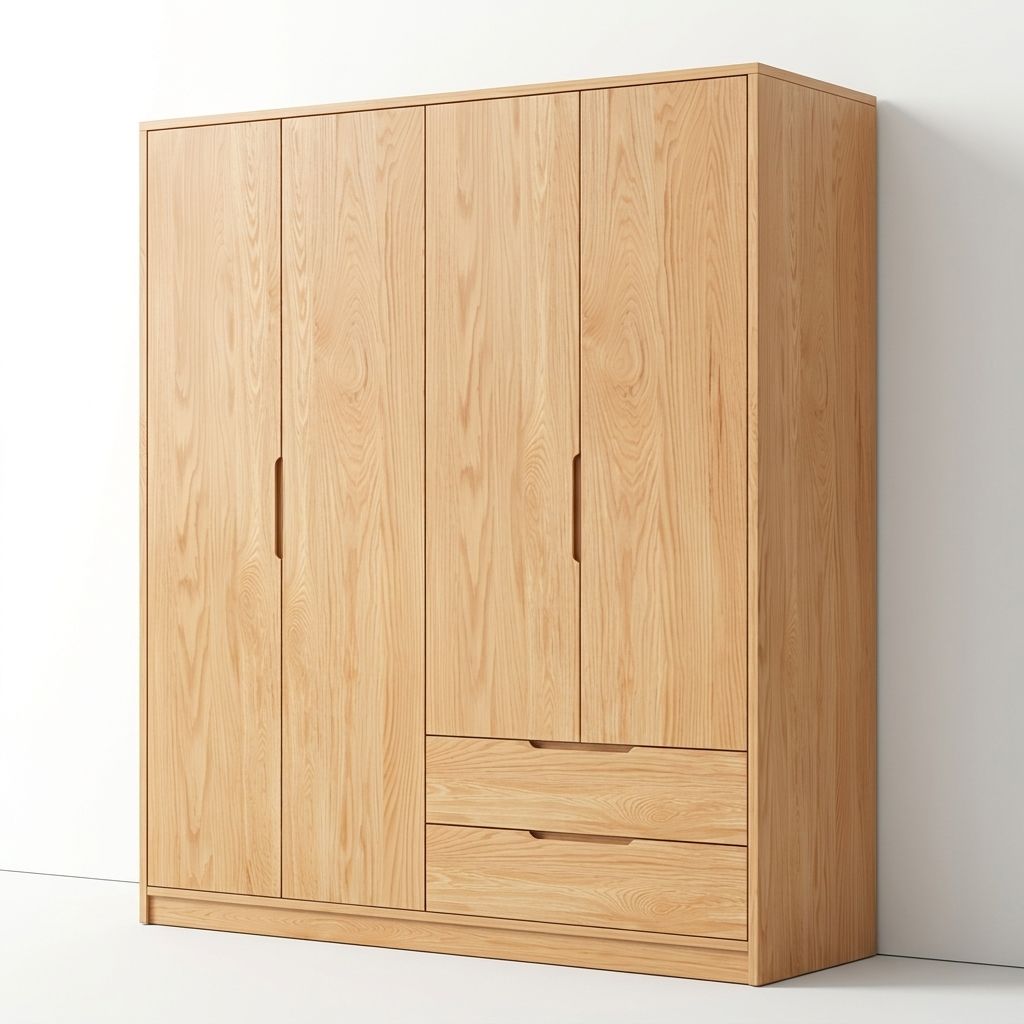Modern Natural Wood Wardrobe Armoire with Sliding Doors, Drawers, and Shelves - image 34