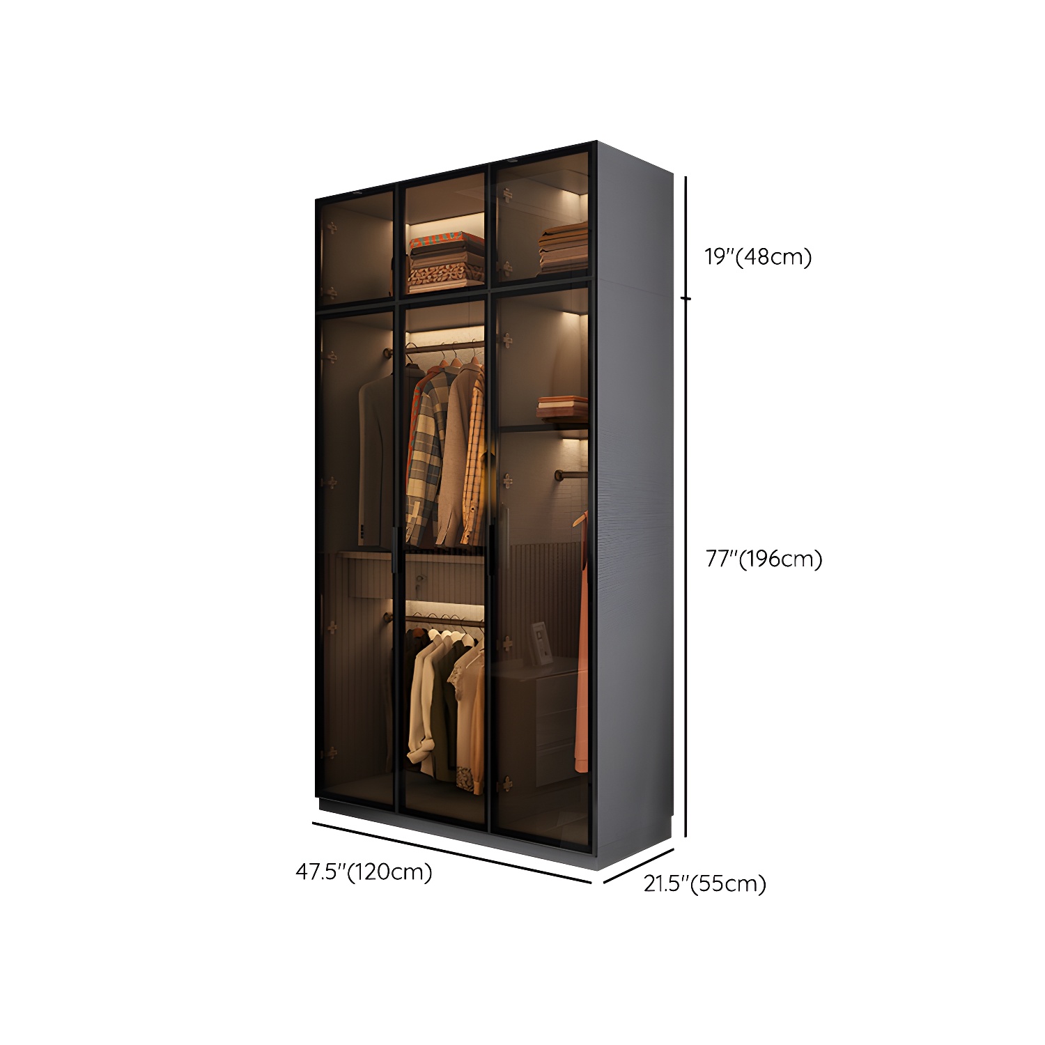 Modern Glass Wardrobe Cloth Rod Included Wardrobe Closet without Light - image 28