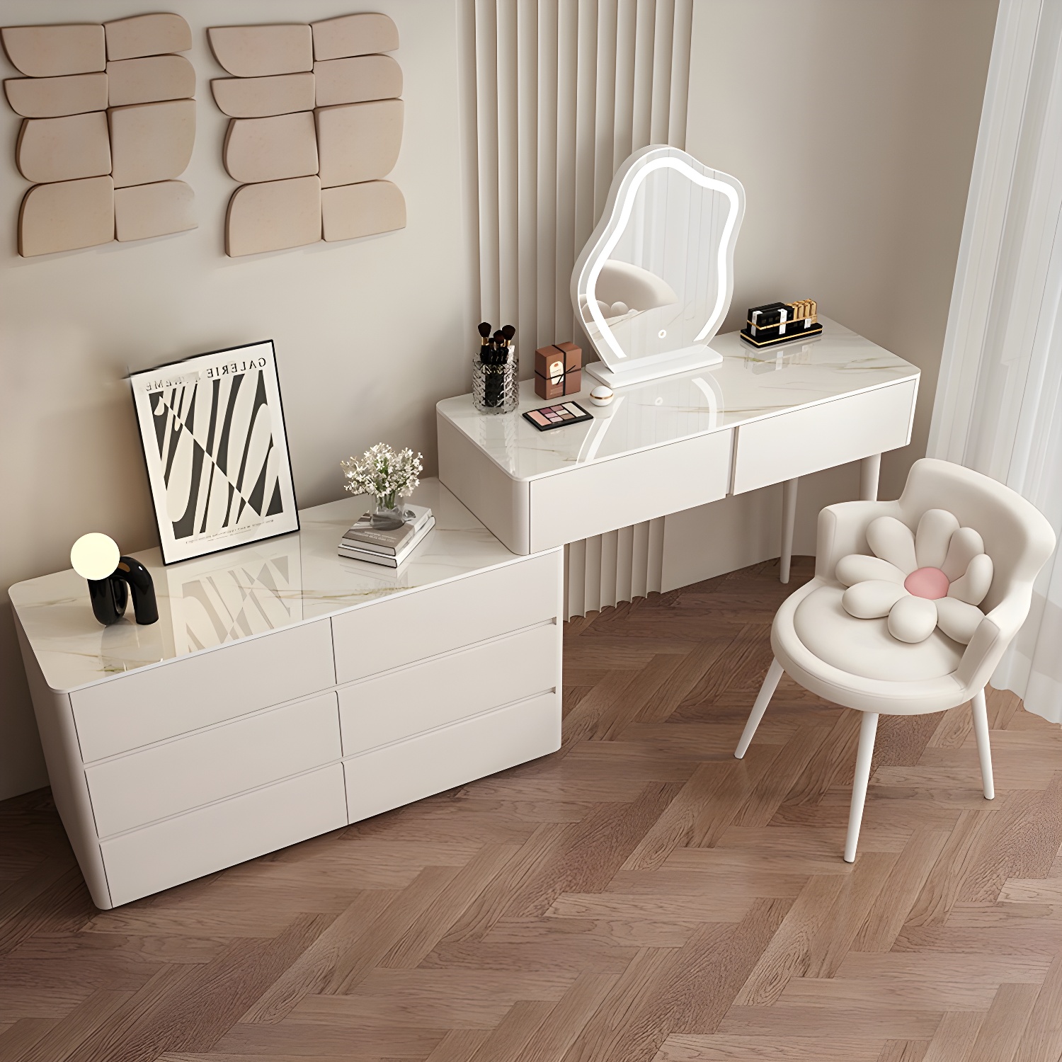Modern Wood Makeup Vanity with Soft Close Drawer Glides & 2 Drawers - image 13