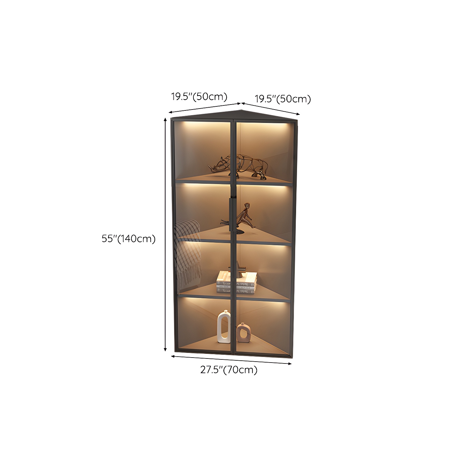 Corner Modern Accent Cabinet with Black Metal Base and Glass Doors, Black Wood Counter Top - image 22