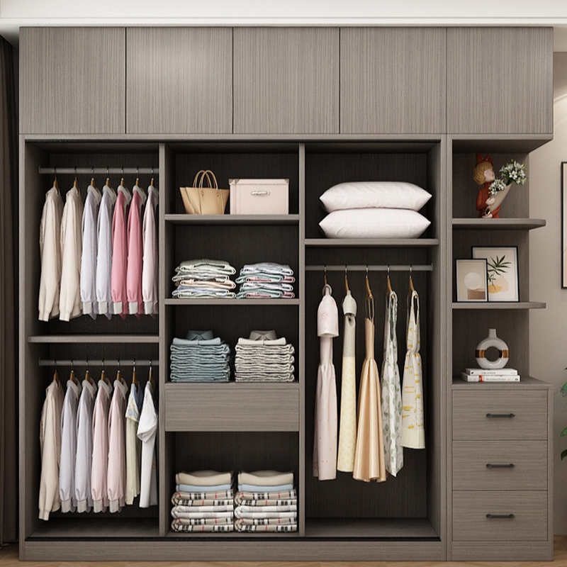 Dove Grey Minimalist Laminate Cabinet Armoire with 3-Drawer/4-Drawer, Soft Close Door, Interior Shelves, and Clothing Rod