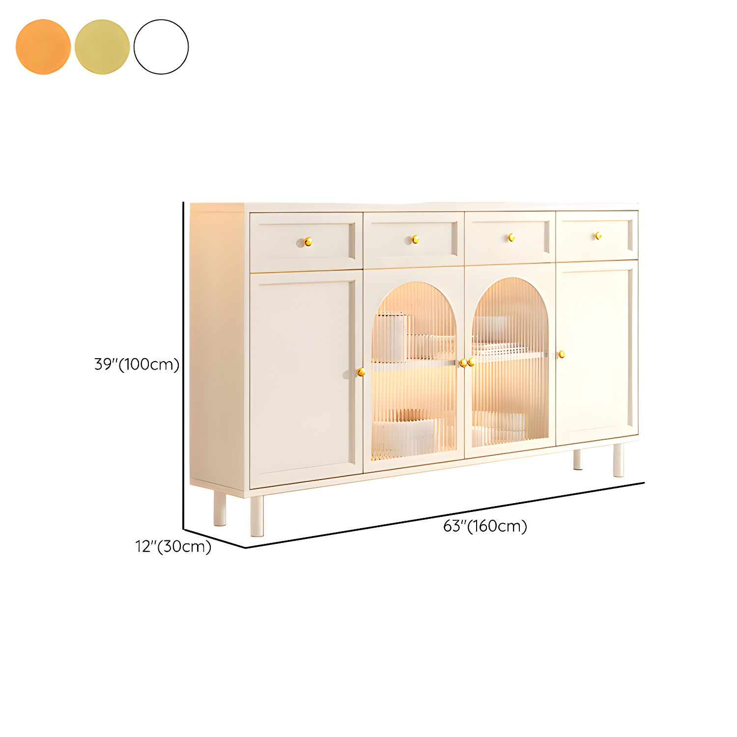 Scandinavian Wood Buffet Sideboard with Stone Countertop and Glass Doors - image 25