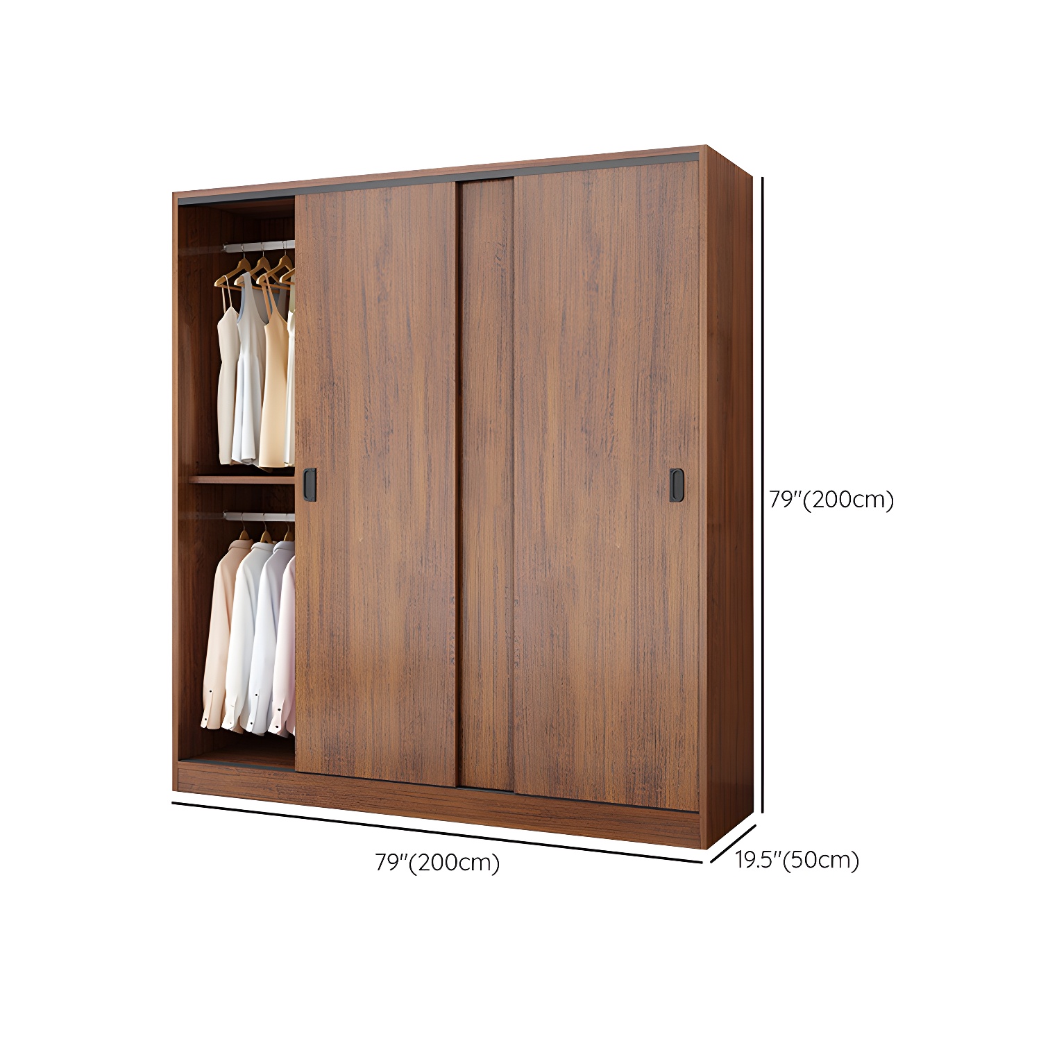 Solid Wood Frame Wardrobe Freestanding Wardrobe with Sliding Doors - image 17