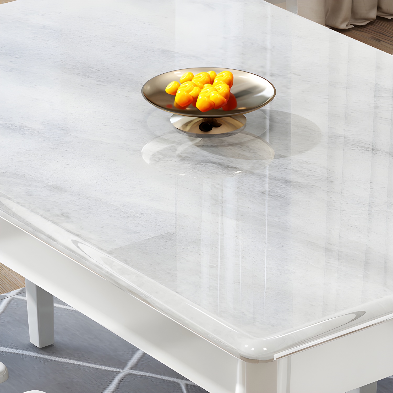 Modern White Marble Kitchen & Dining Room Set - Solid Wood Base, Faux Marble Top - image 6